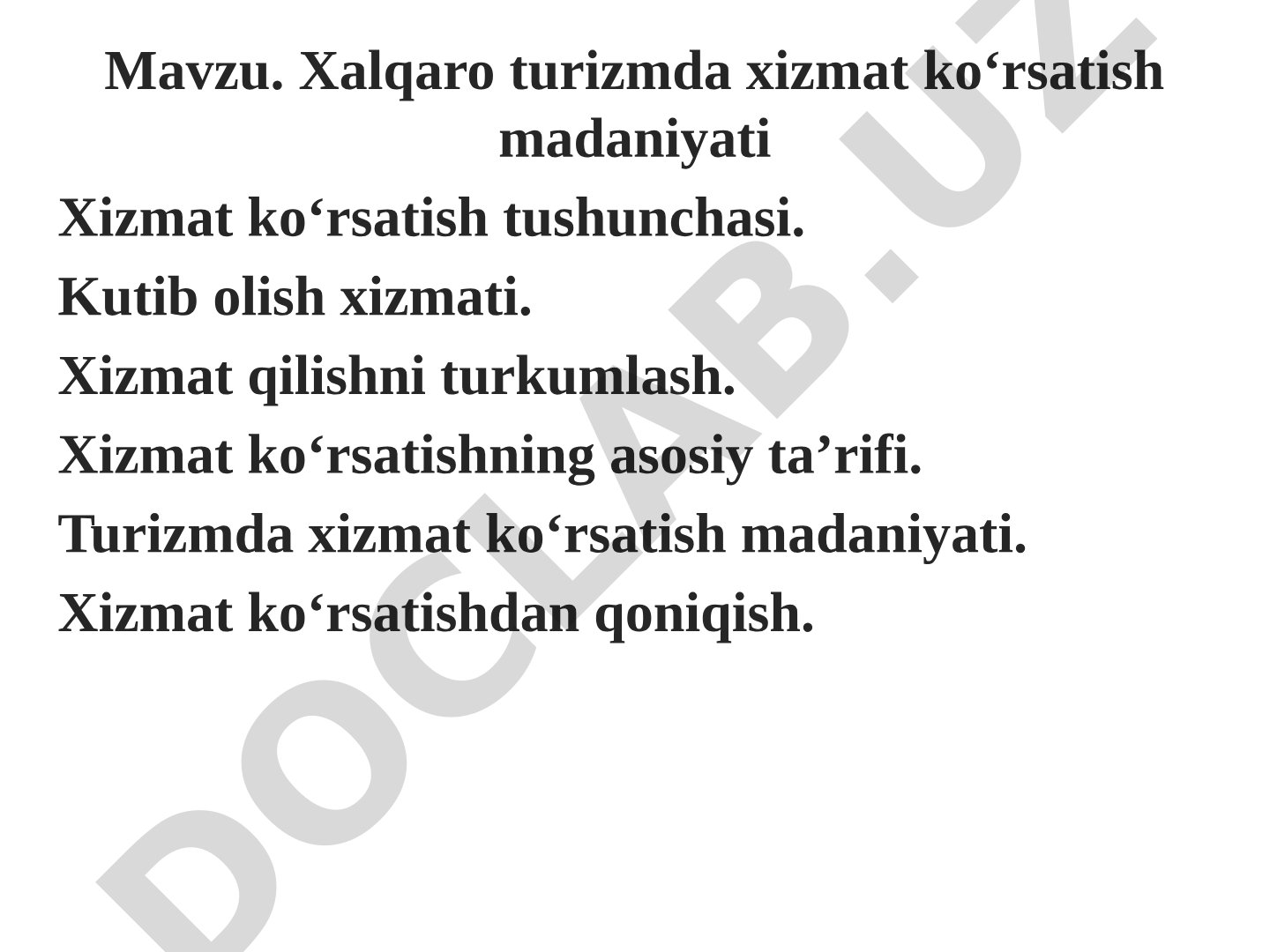 Xalqaro turizm xizmati taqdimoti