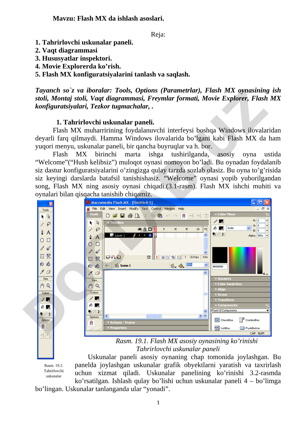 Flash MX dasturi o'quv qo'llanmasi