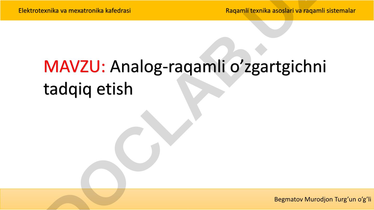 Analog-raqamli o’zgartgichni tadqiq etish