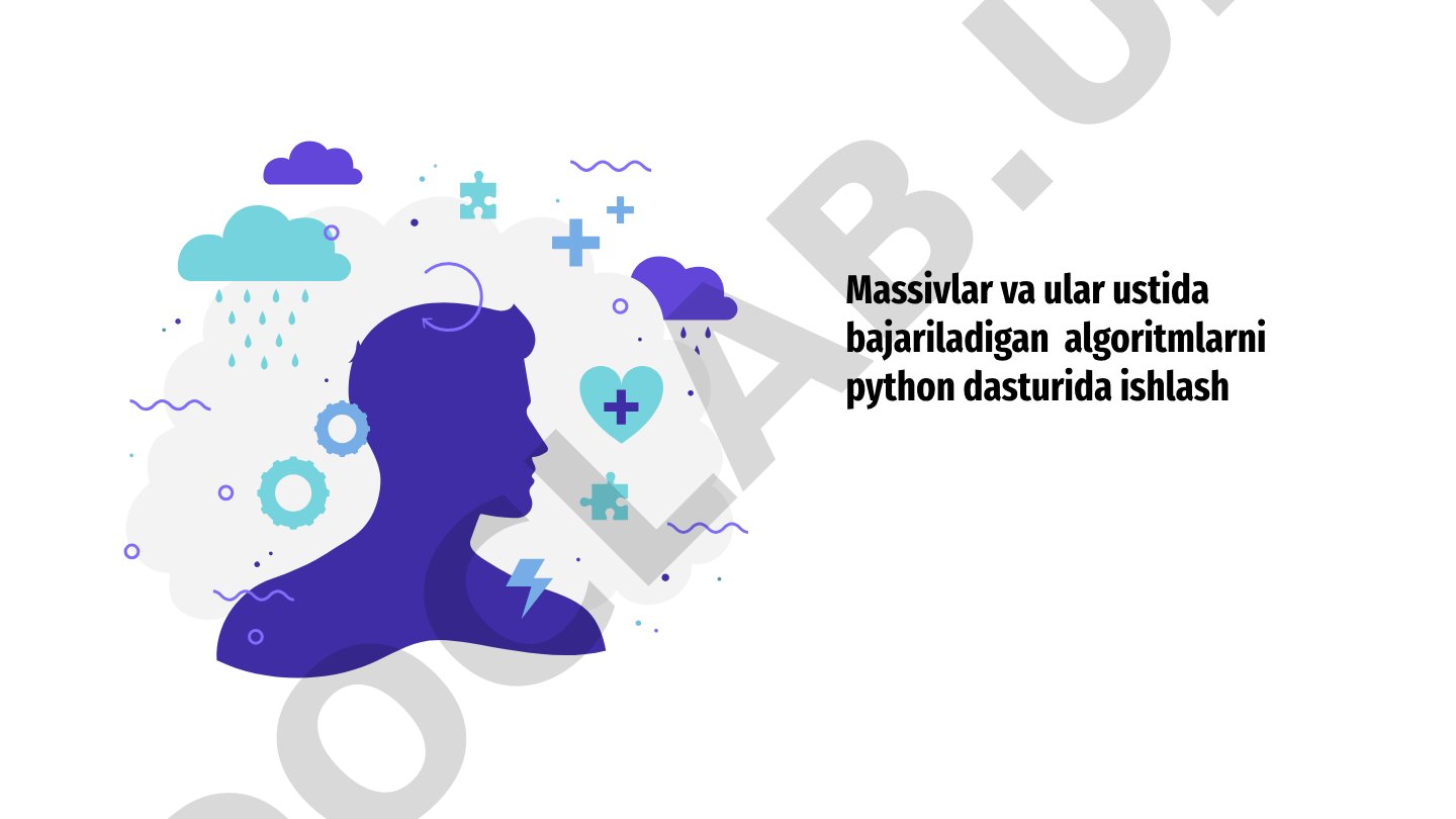 Massivlar va ular ustida bajariladigan algoritmlarni Python dasturida ishlash