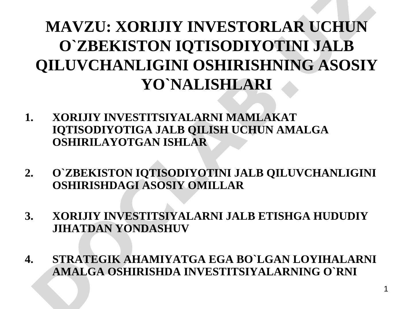 Xorijiy investitsiyalar taqdimoti