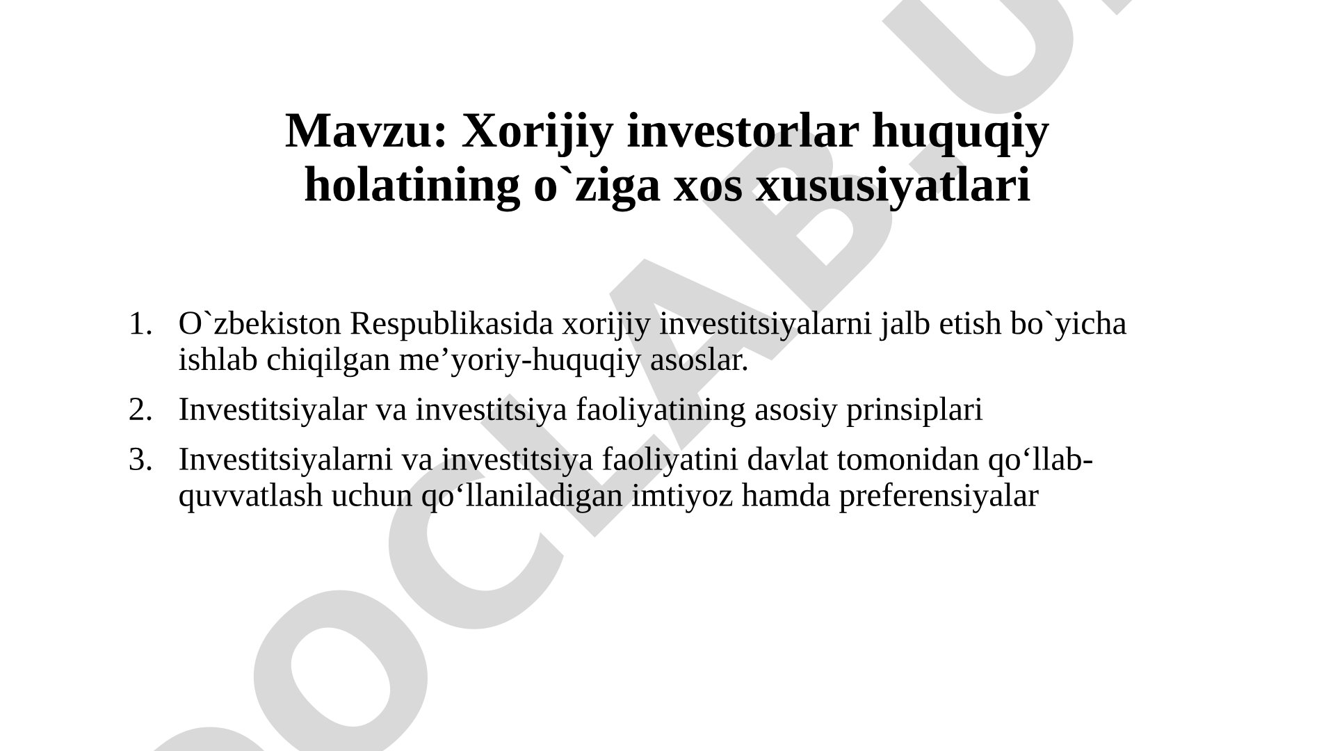 Xorijiy investitsiyalar taqdimoti