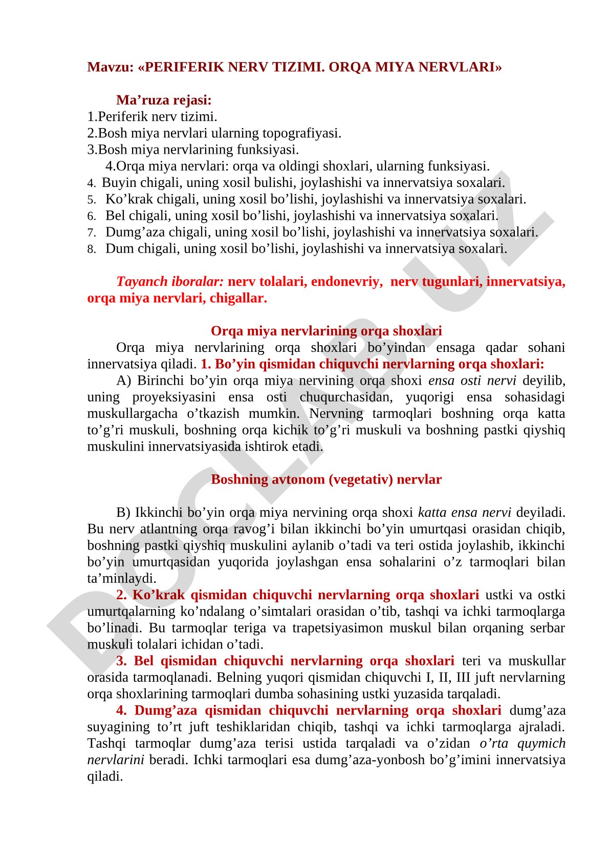 Periferik nerv tizimi. Orqa miya nervlari