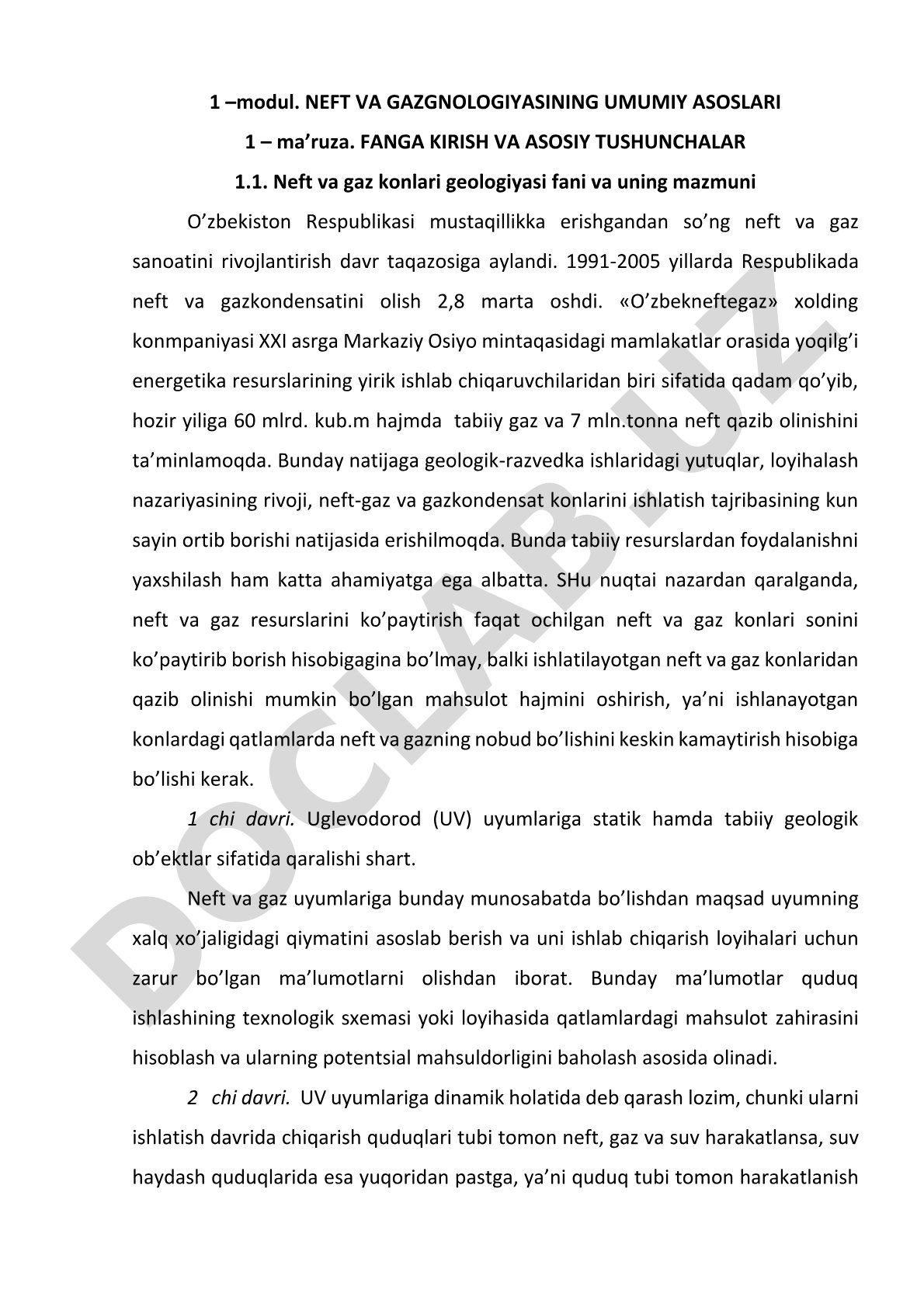 Neft va gaz geologiyasi ma'ruza materiali