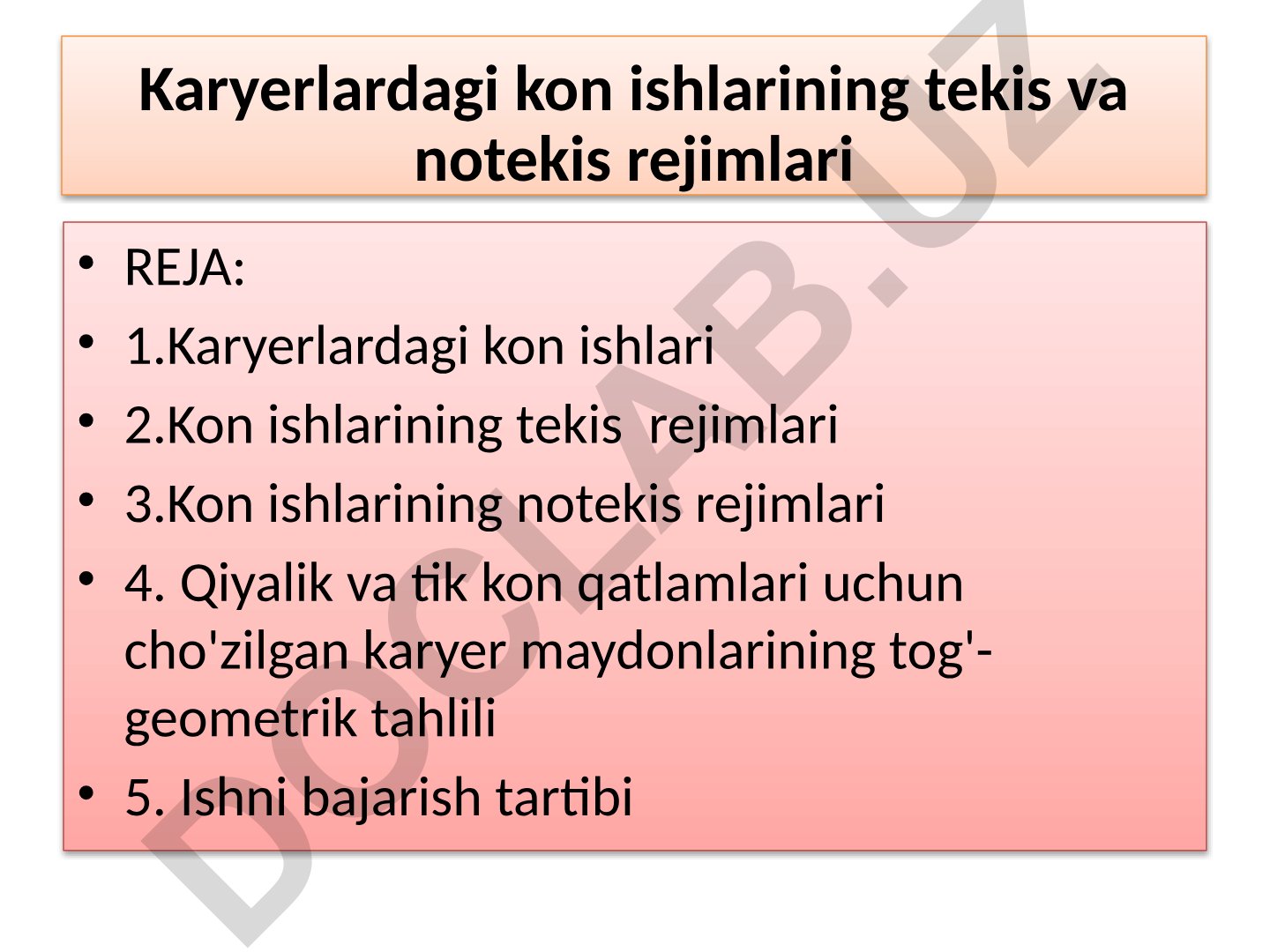 Karyerlardagi kon ishlarining tekis va notekis rejimlari