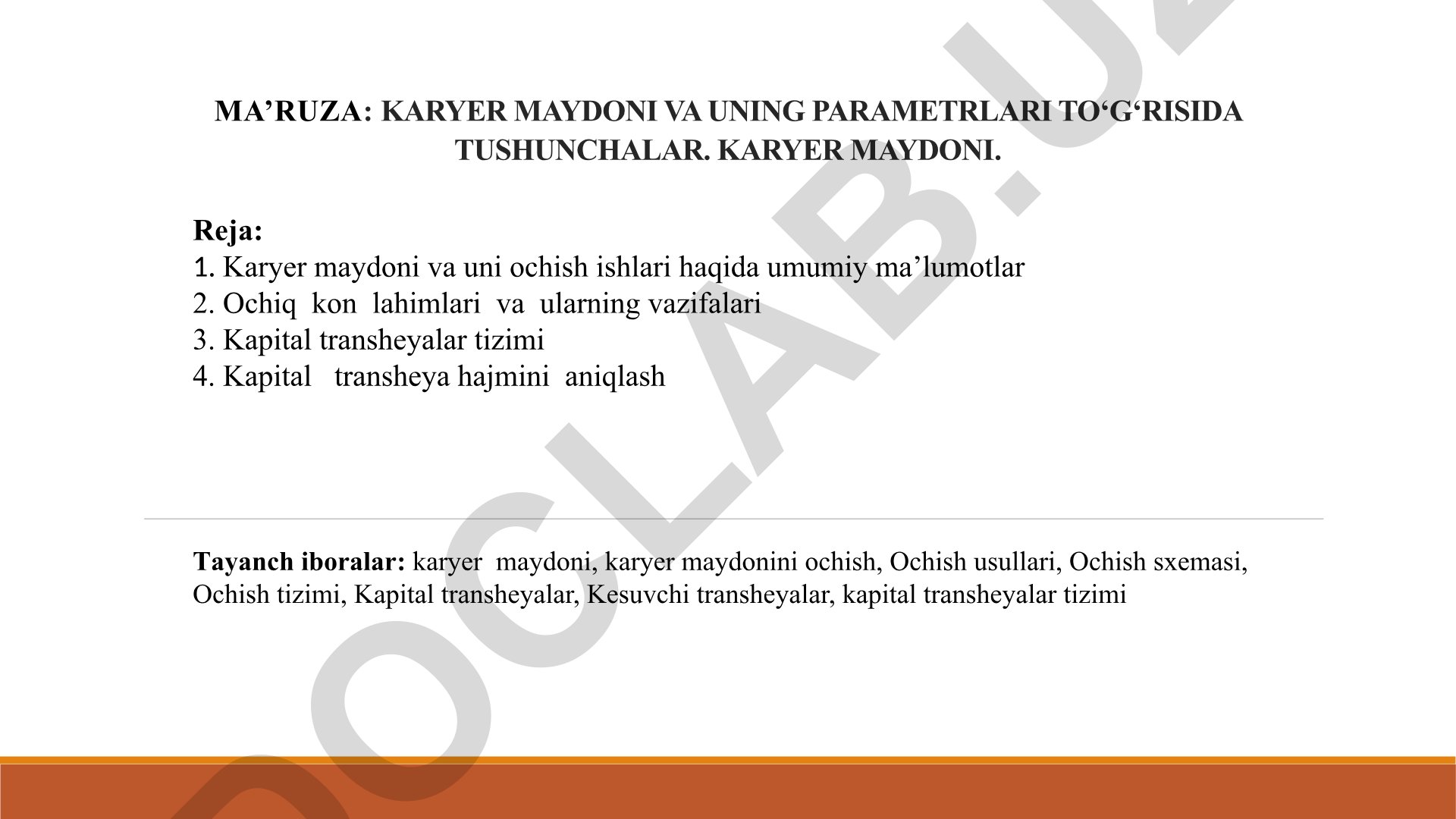 Karyer maydoni va uning parametrlari to'g'risida tushunchalar