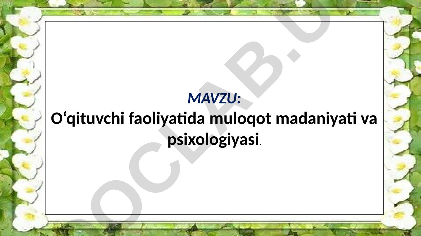O‘qituvchi faoliyatida muloqot madaniyati va psixologiyasi