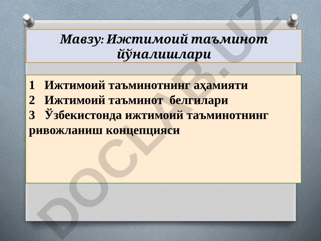 Ижтимоий таъминот йўналишлари ва ривожланиш концепцияси
