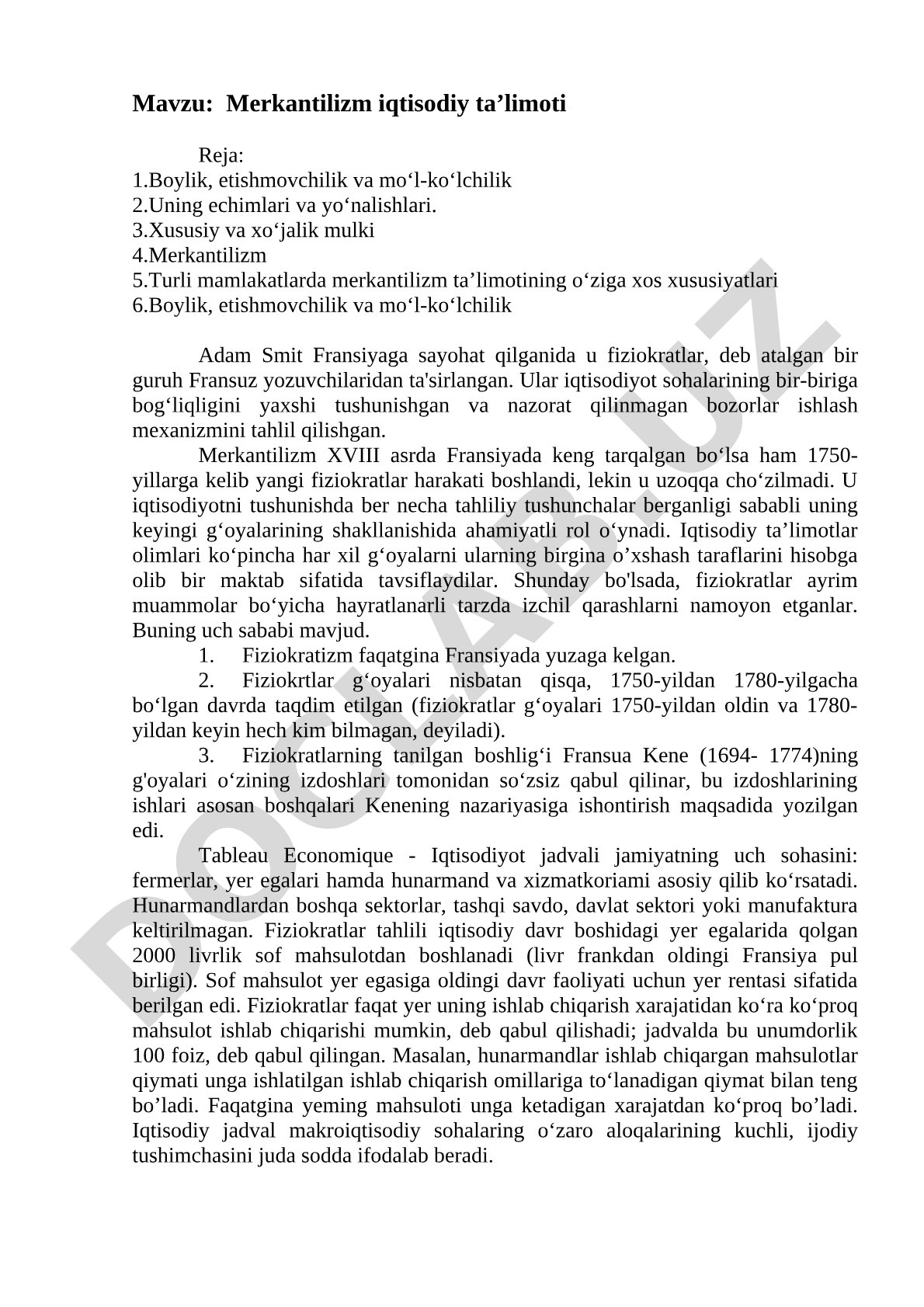 Merkantilizm iqtisodiy ta'limoti rejasi