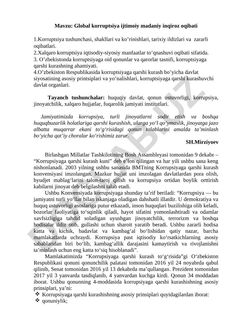 Global korruptsiya ijtimoiy madaniy inqiroz oqibati