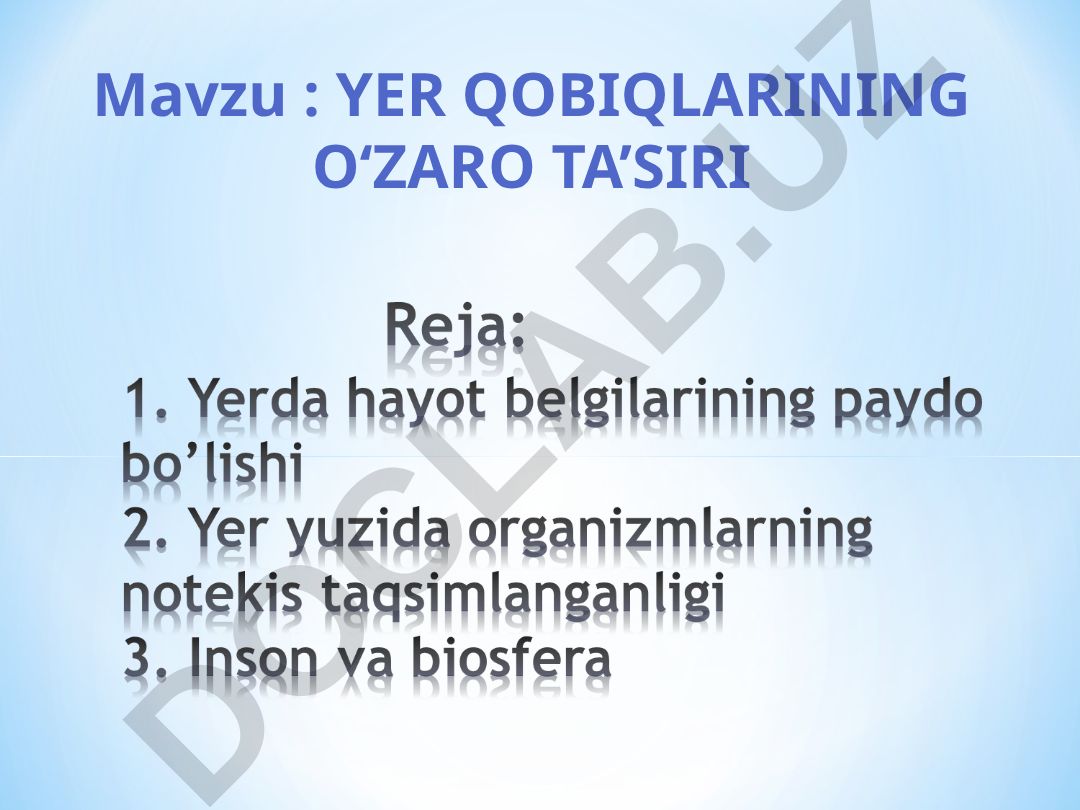 YER QOBIQLARINING O‘ZARO TA’SIRI
