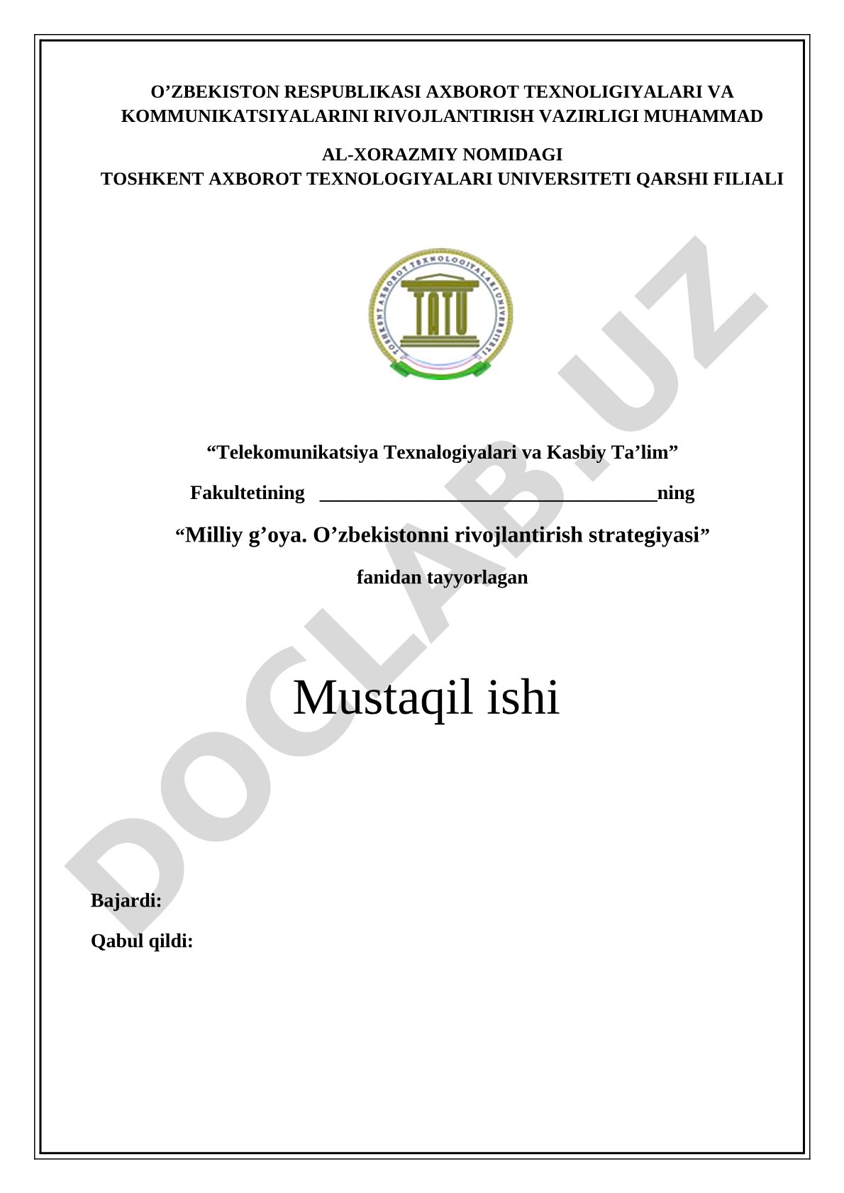 Milliy g'oya mustaqil ish