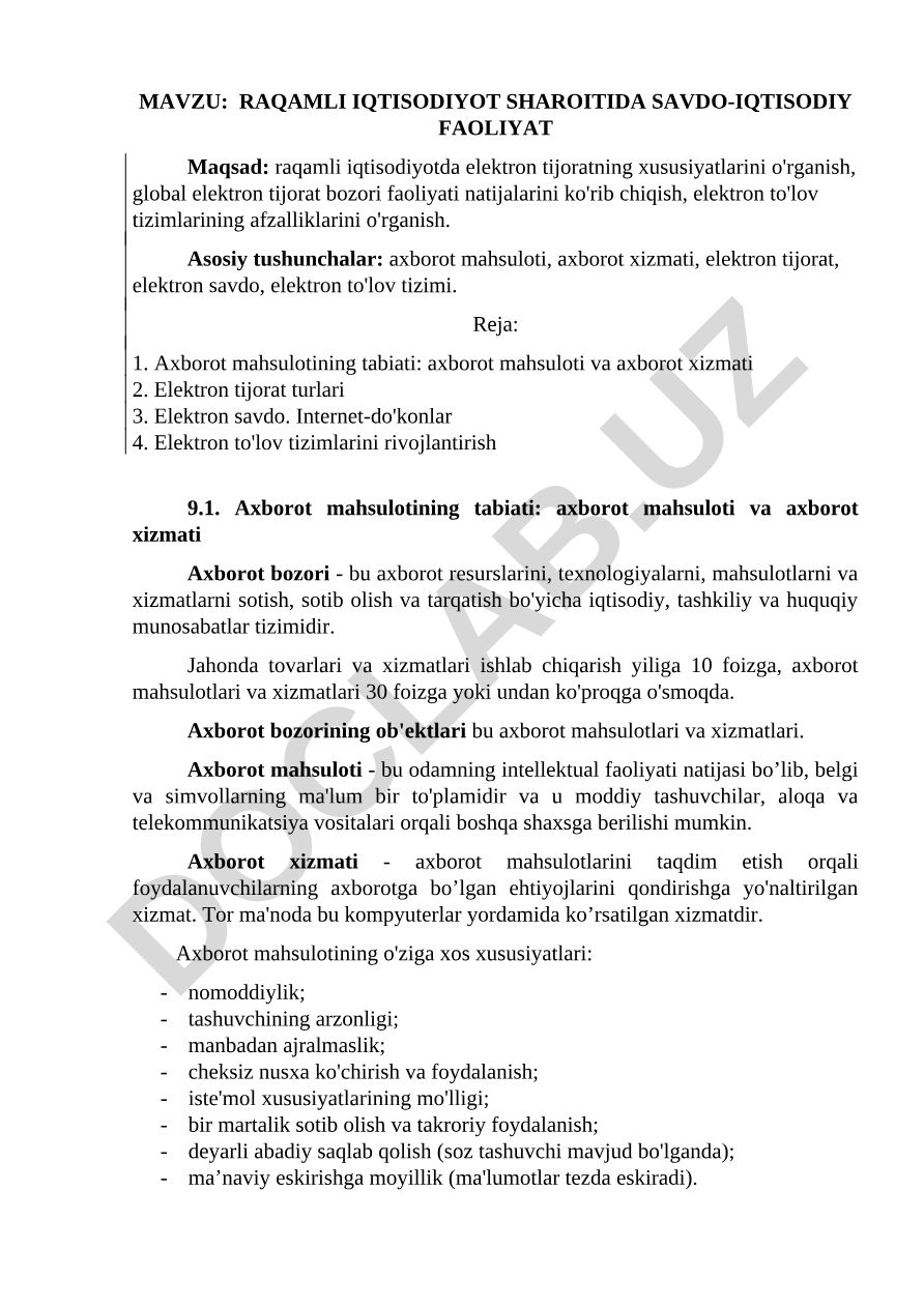 RAQAMLI IQTISODIYOT SHAROITIDA SAVDO-IQTISODIY FAOLIYAT