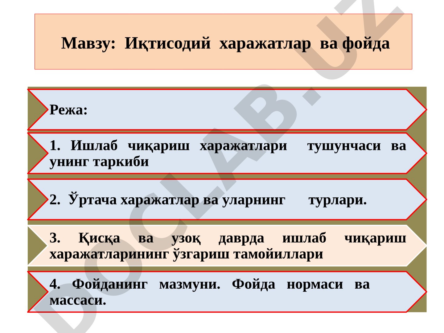 Iqtisodiy xarajatlar va foyda taqdimoti