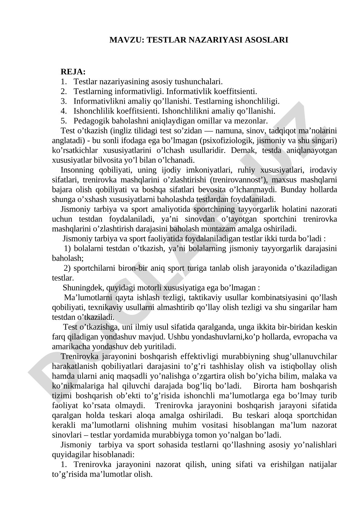Testlar nazariyasi asoslari hujjati