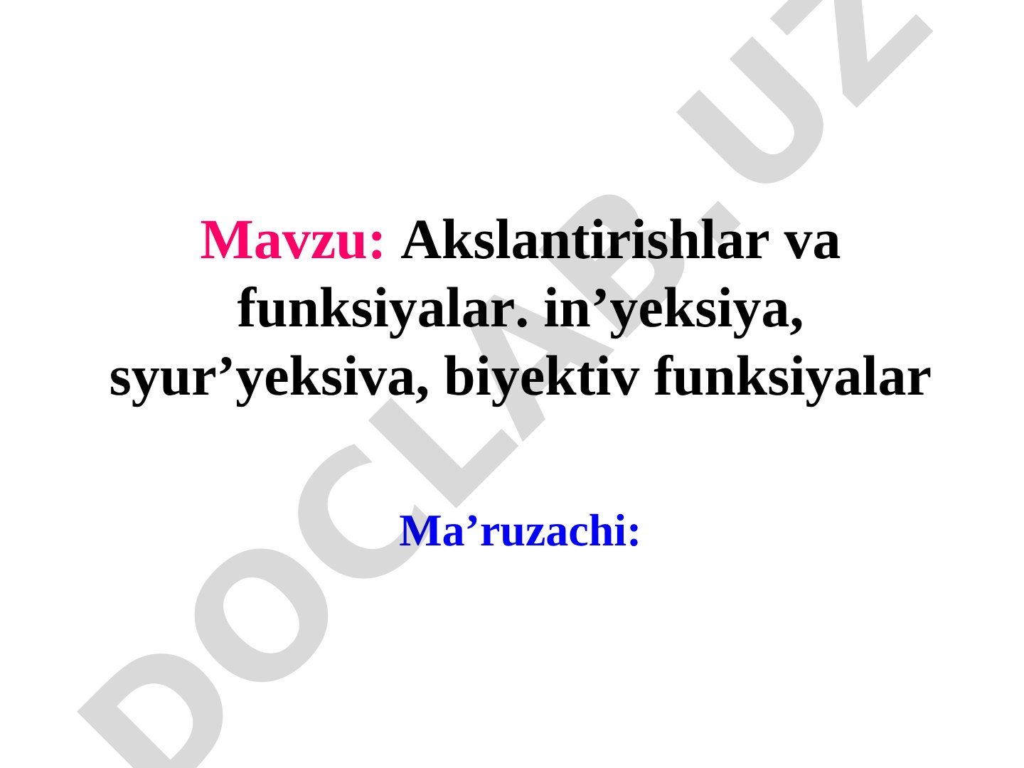Funksiyalar va akslantirishlar taqdimoti