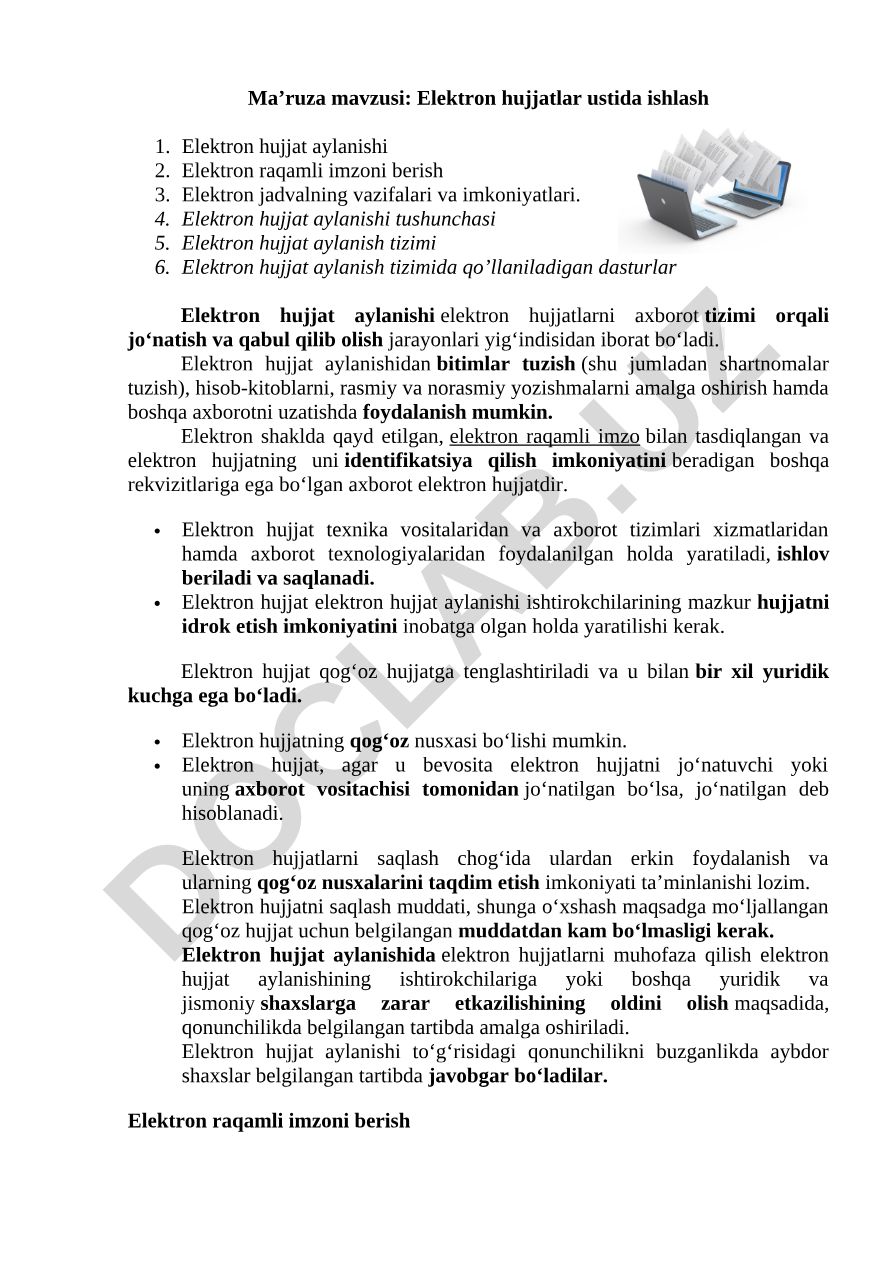 Elektron hujjatlar ustida ishlash