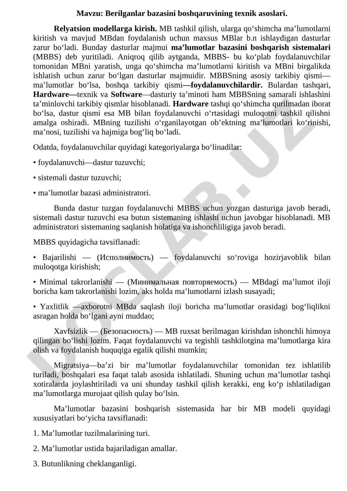 Ma'lumotlar bazasini boshqarish tizimi