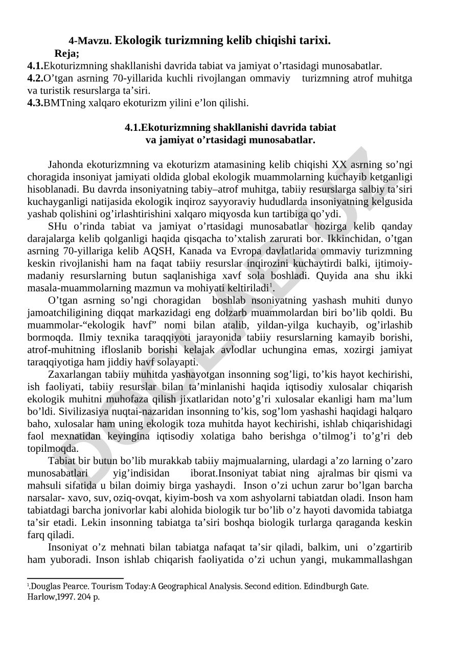 Ekologik turizmning kelib chiqishi tarixi