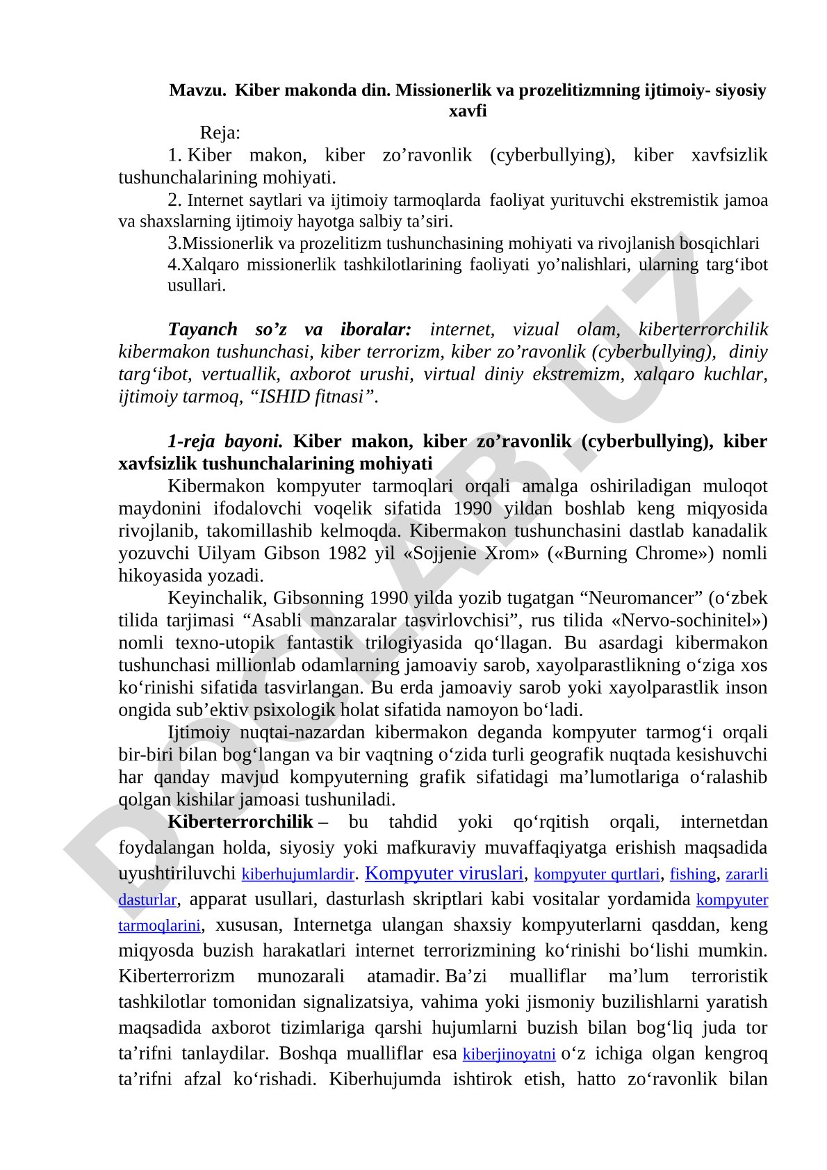 Kiber makonda din kurs ishi