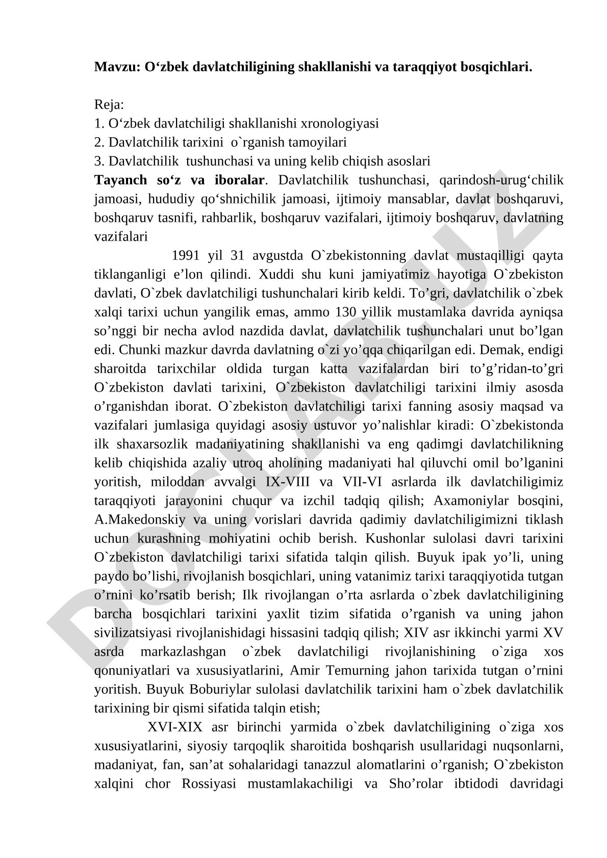 O‘zbek davlatchiligining shakllanishi va taraqqiyot bosqichlari