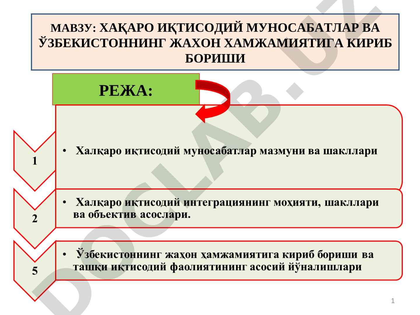 Халқаро иқтисодий муносабатлар ва Ўзбекистоннинг жахон хамжамиятига кириб бориши