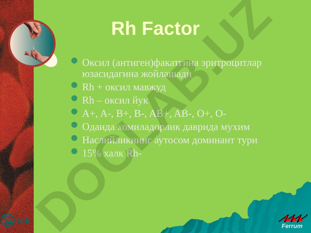Rh faktor va ABO tizimi bo'yicha ona va homila qonining mos kelmasligi