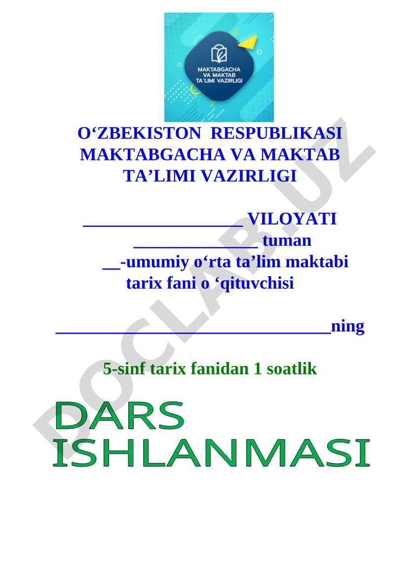 Tarix fanidan dars ishlanmasi