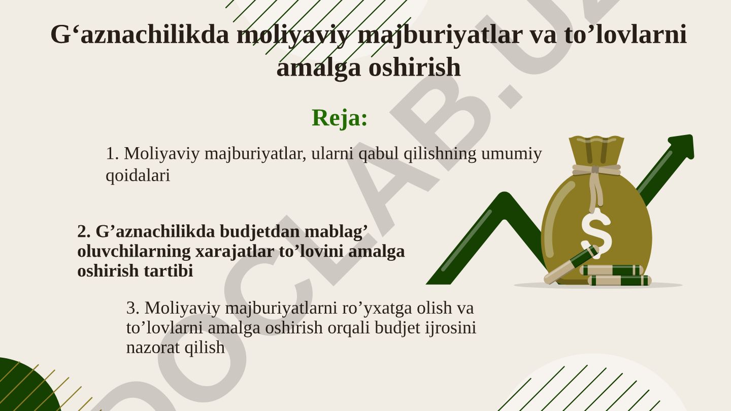 G‘aznachilikda moliyaviy majburiyatlar va to’lovlarni amalga oshirish