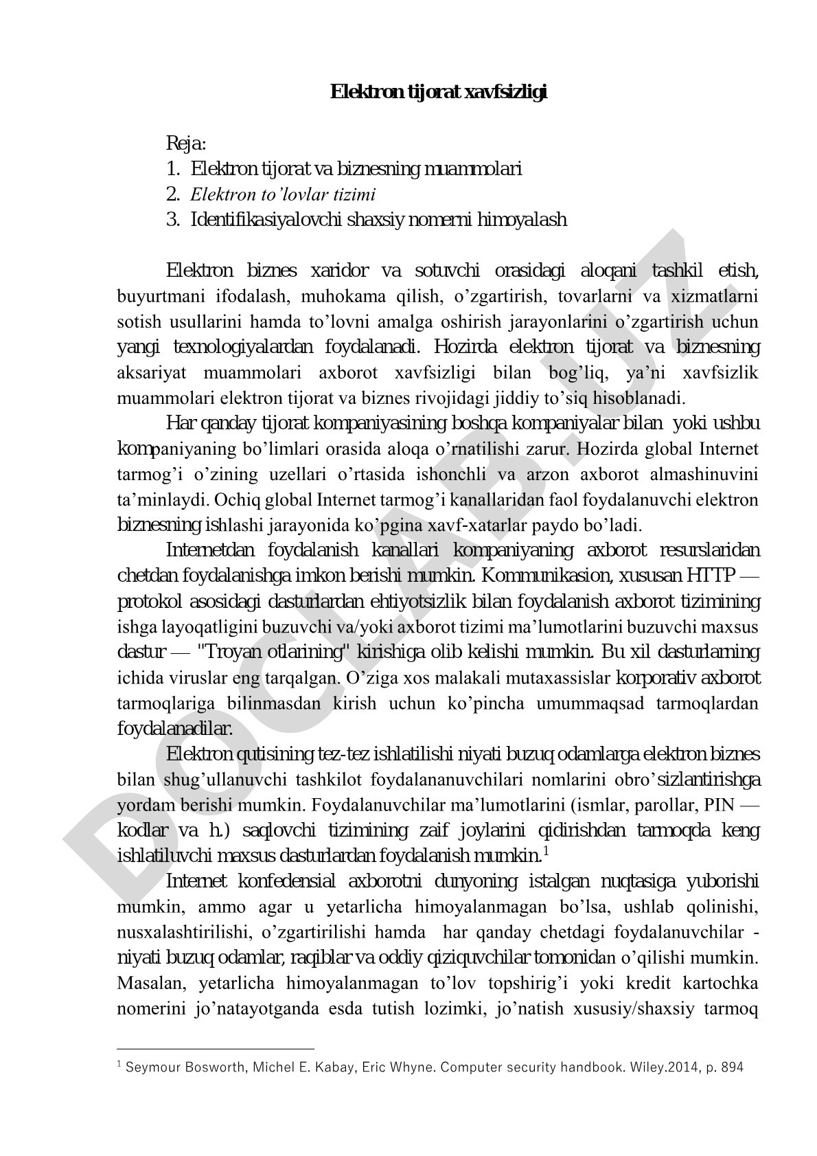 Elektron tijorat xavfsizligi rejasi