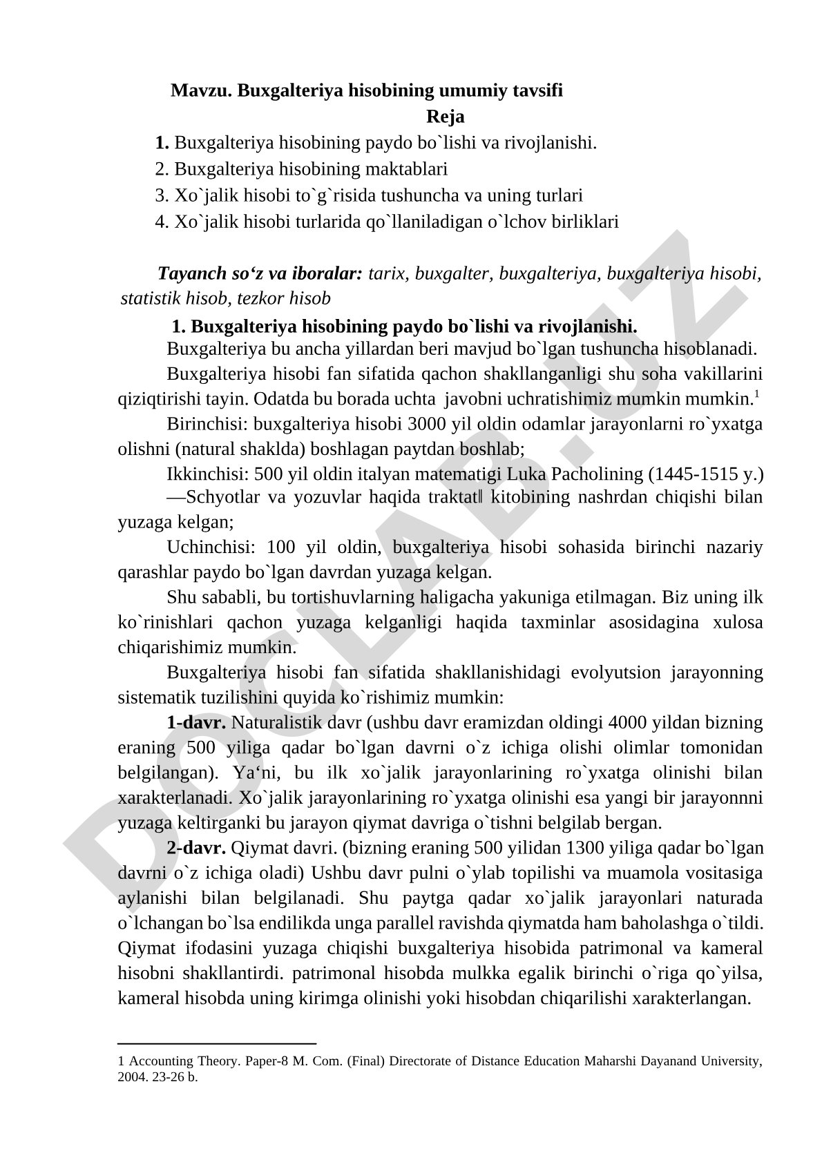 Buxgalteriya hisobining umumiy tavsifi