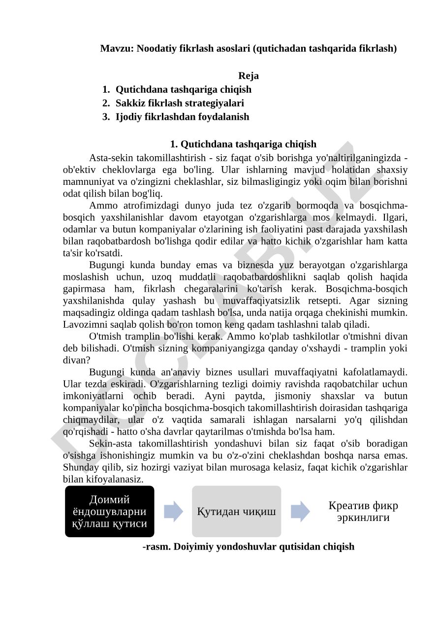 Noodatiy fikrlash asoslari (qutichadan tashqarida fikrlash)