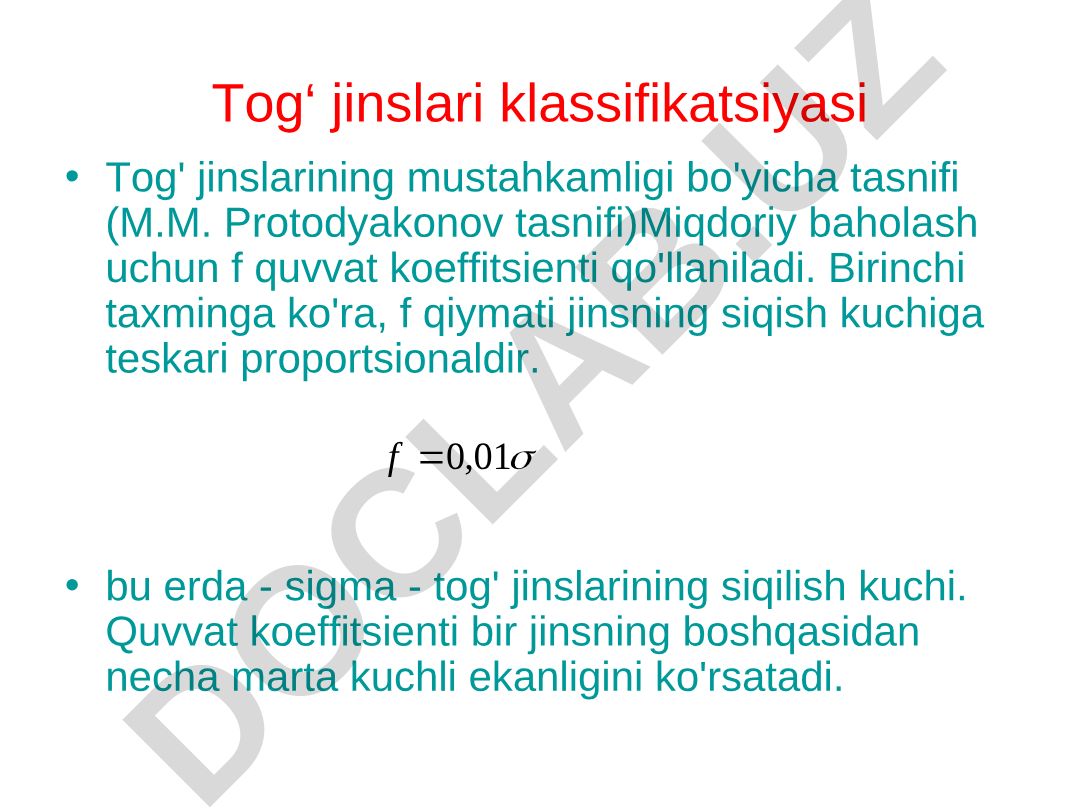 Tog' jinslari klassifikatsiyasi va tasnifi