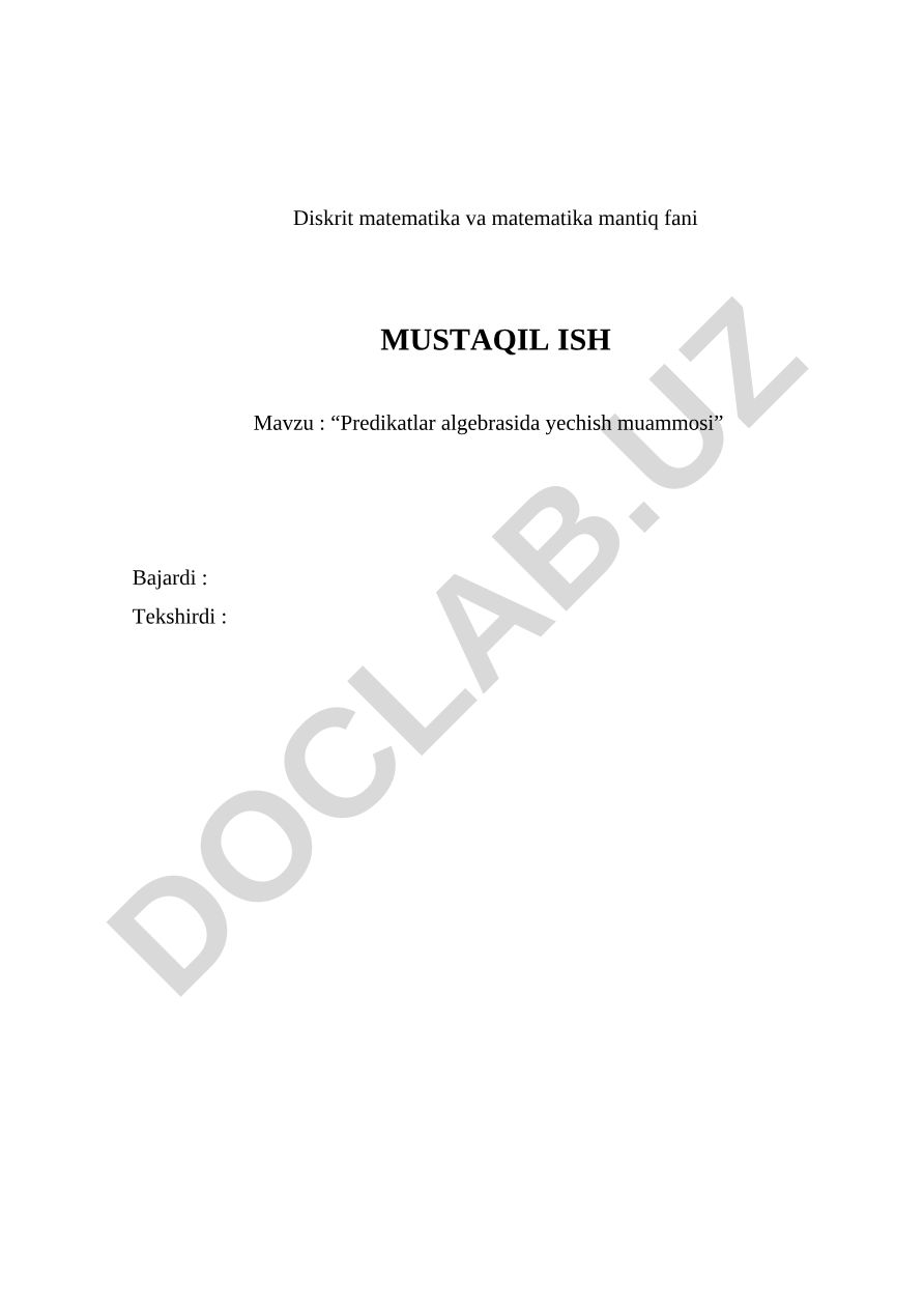 Predikatlar algebrasida yechish muammosi