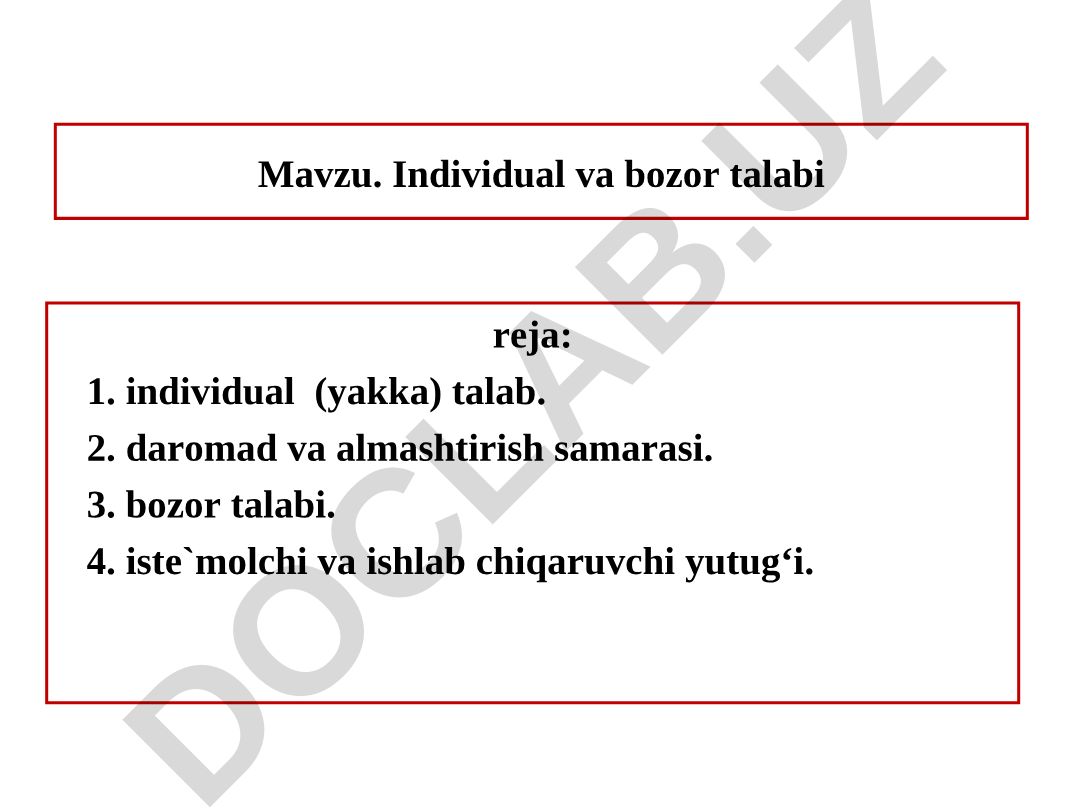 Individual va bozor talabi reja