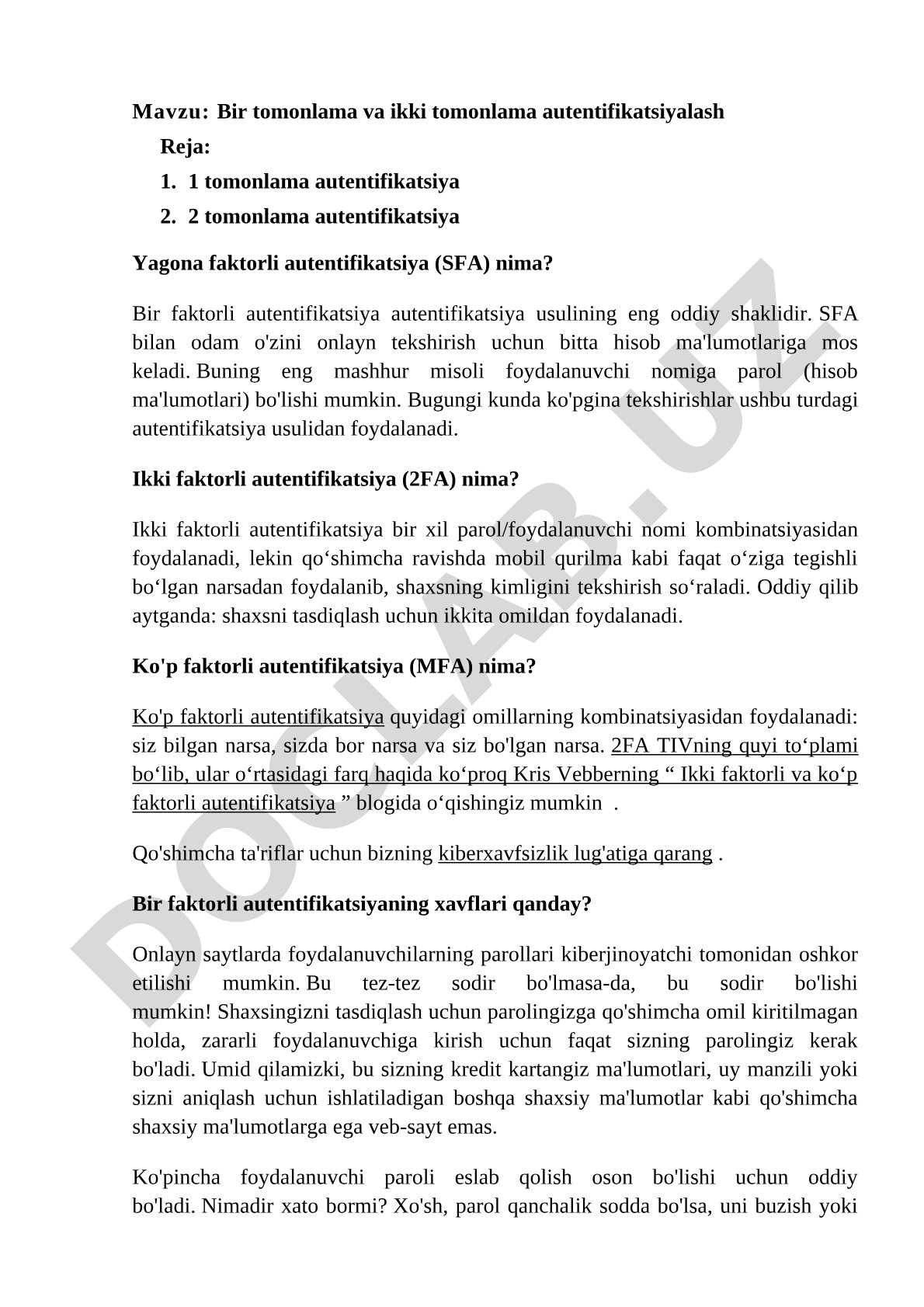 Autentifikatsiya turlari haqida maqola