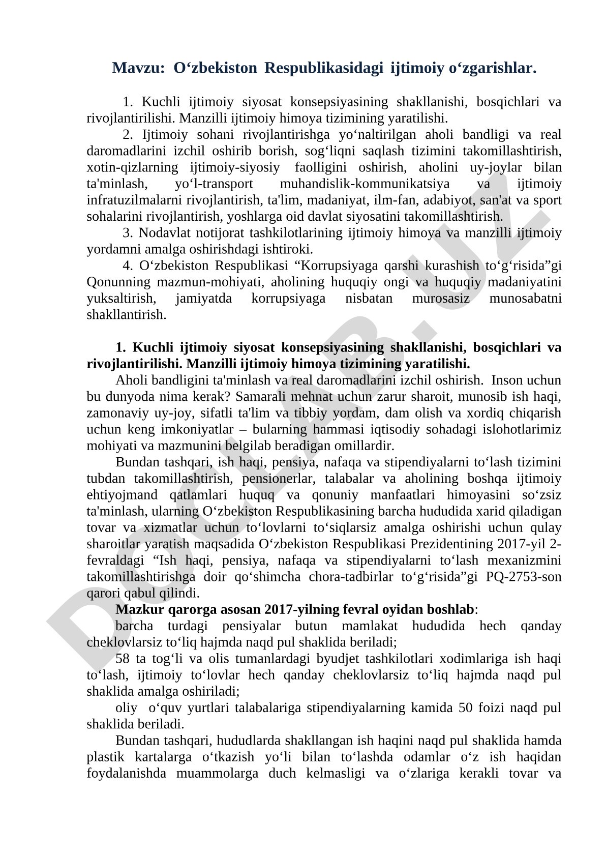 Ijtimoiy o'zgarishlar kurs ishi