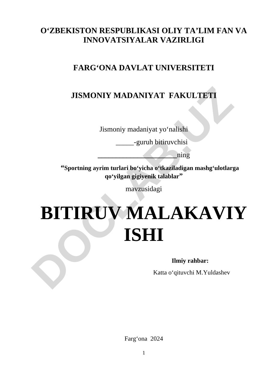 Sportning ayrim turlari bo‘yicha o‘tkaziladigan mashg‘ulotlarga qo‘yilgan gigiyenik talablar