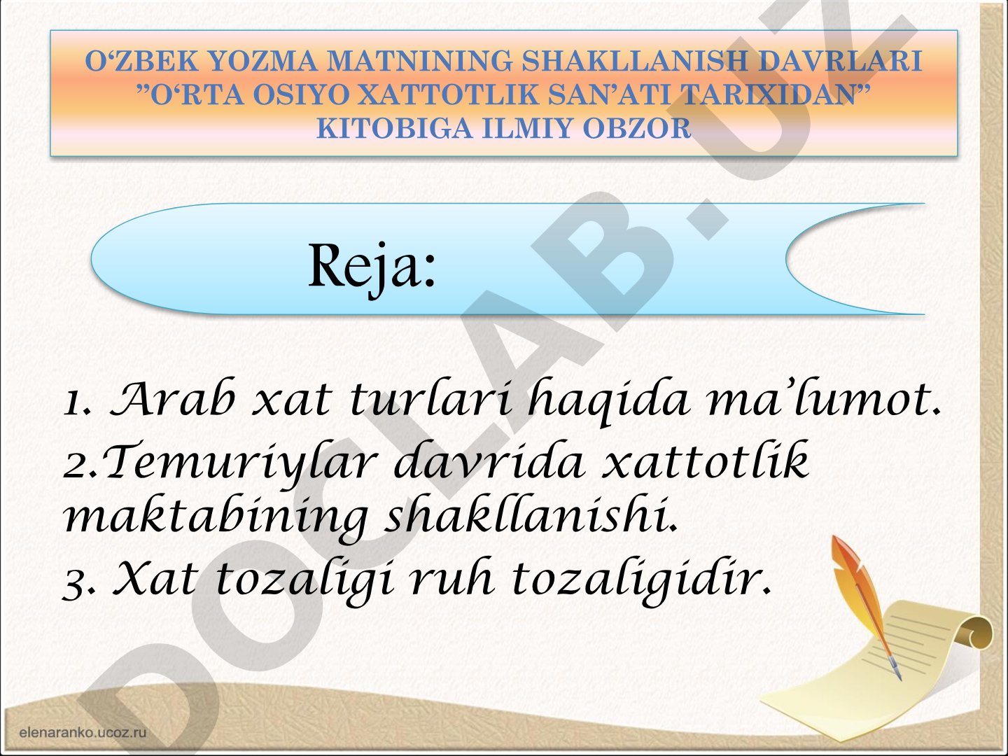 Arab xattotligi tarixi taqdimoti