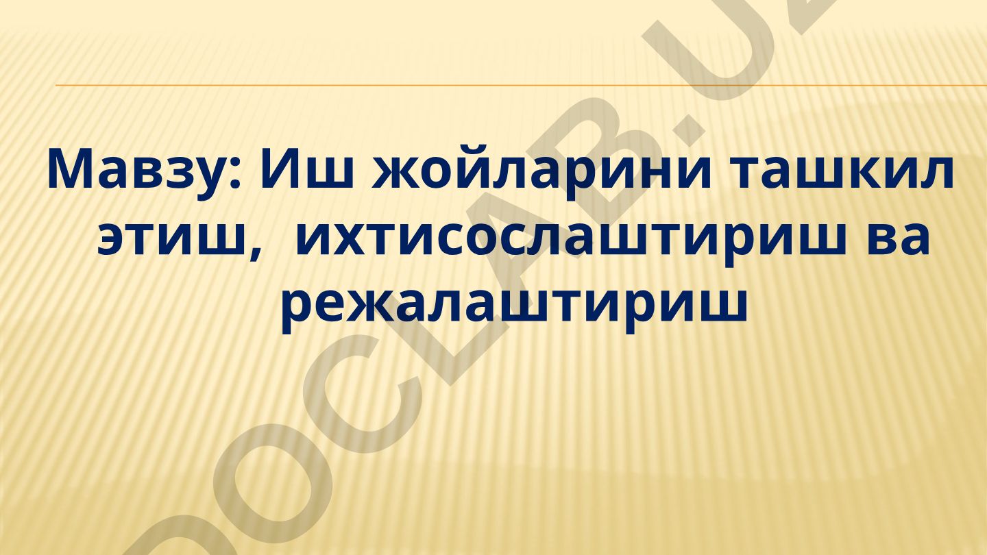 Иш жойларини ташкил этиш, ихтисослаштириш ва режалаштириш