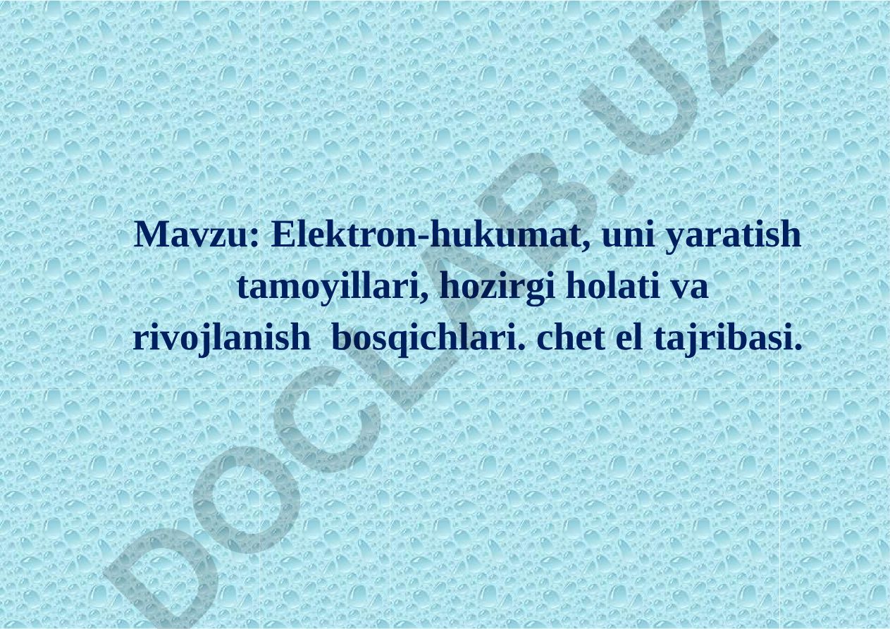 Elektron-hukumat, uni yaratish tamoyillari, hozirgi holati va rivojlanish bosqichlari. chet el tajribasi