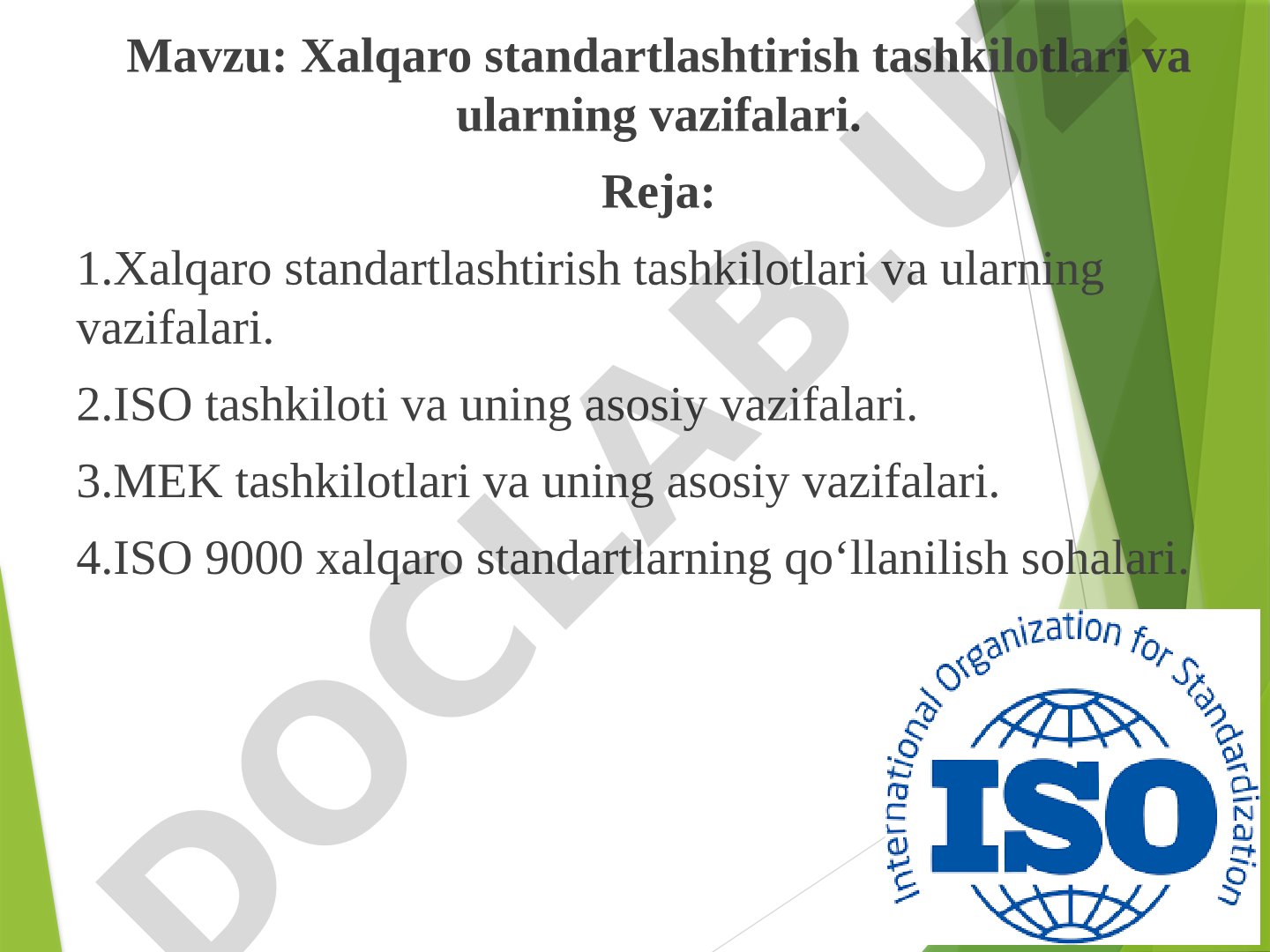 Xalqaro standartlashtirish tashkilotlari taqdimoti