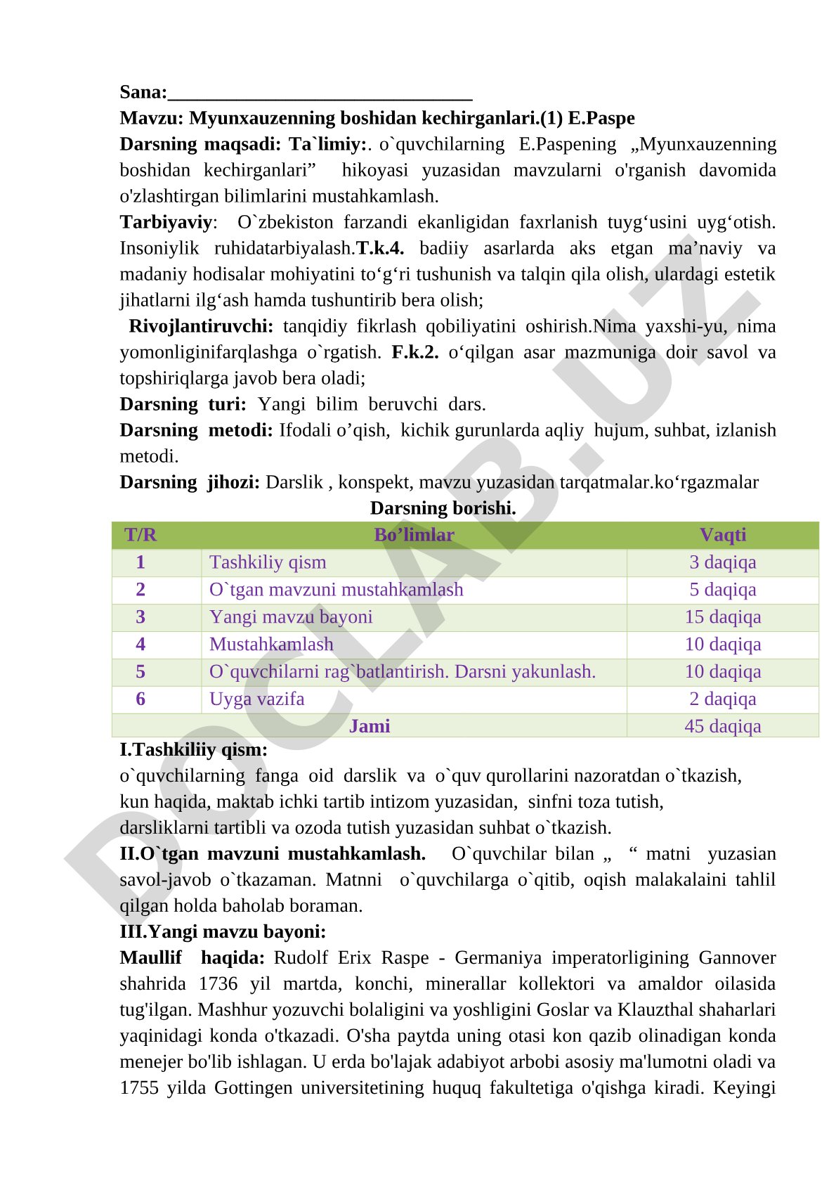 Dars ishlanmasi Myunxauzen hikoyasi