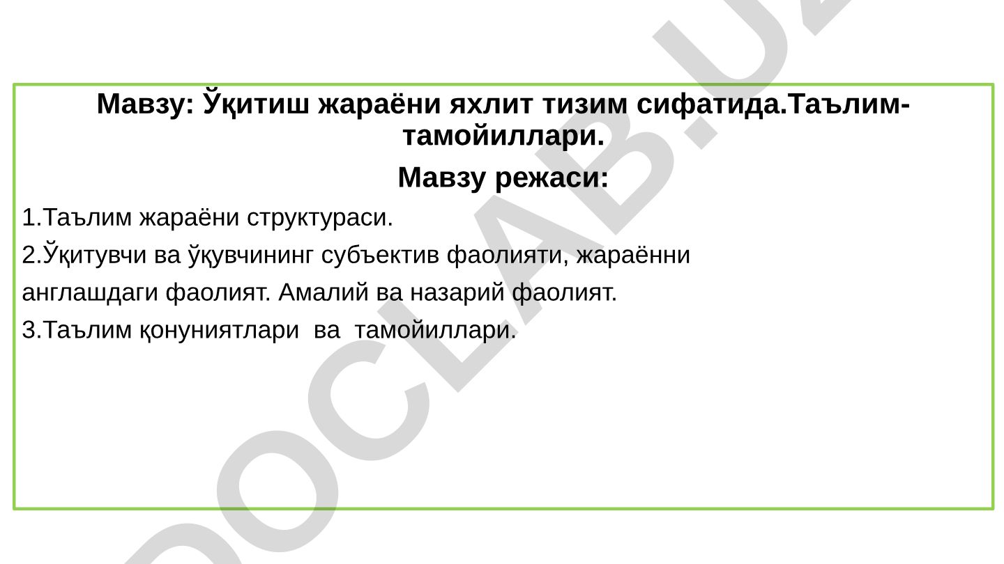 Ўқитиш жараёни яхлит тизим сифатида. Таълим-тамойиллари