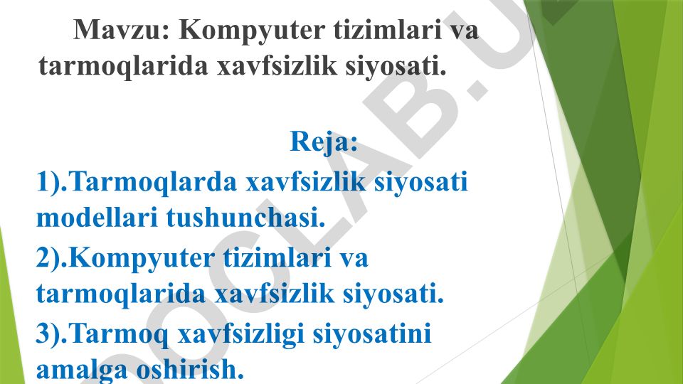 Kompyuter tizimlari va tarmoqlarida xavfsizlik siyosati