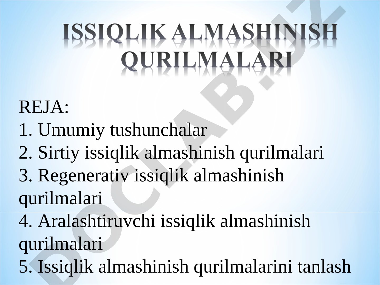 Issiqlik almashinish qurilmalari taqdimoti
