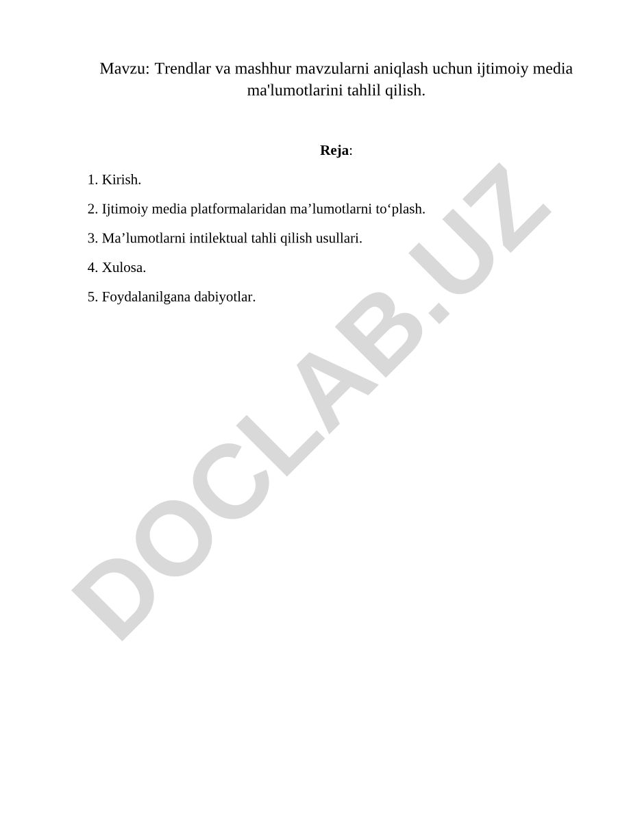 Trendlar va mashhur mavzularni aniqlash uchun ijtimoiy media ma'lumotlarini tahlil qilish