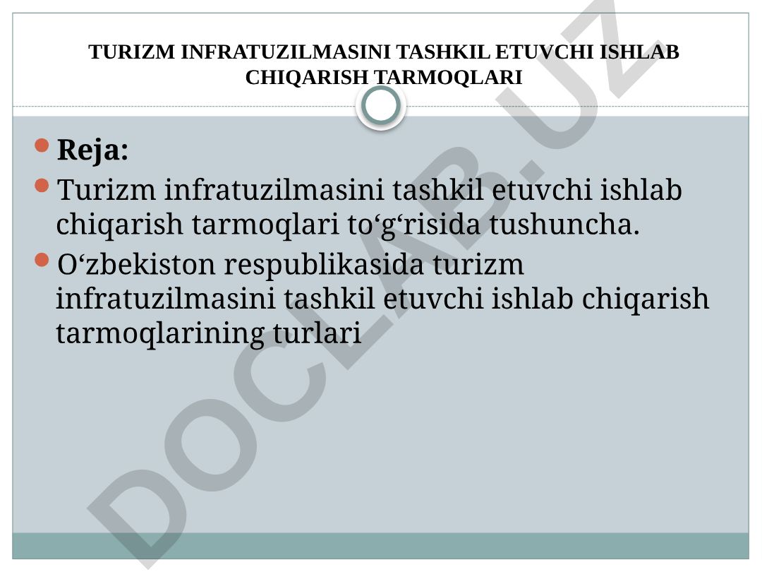 O‘zbekiston Respublikasida turizm infratuzilmasini tashkil etuvchi ishlab chiqarish tarmoqlari