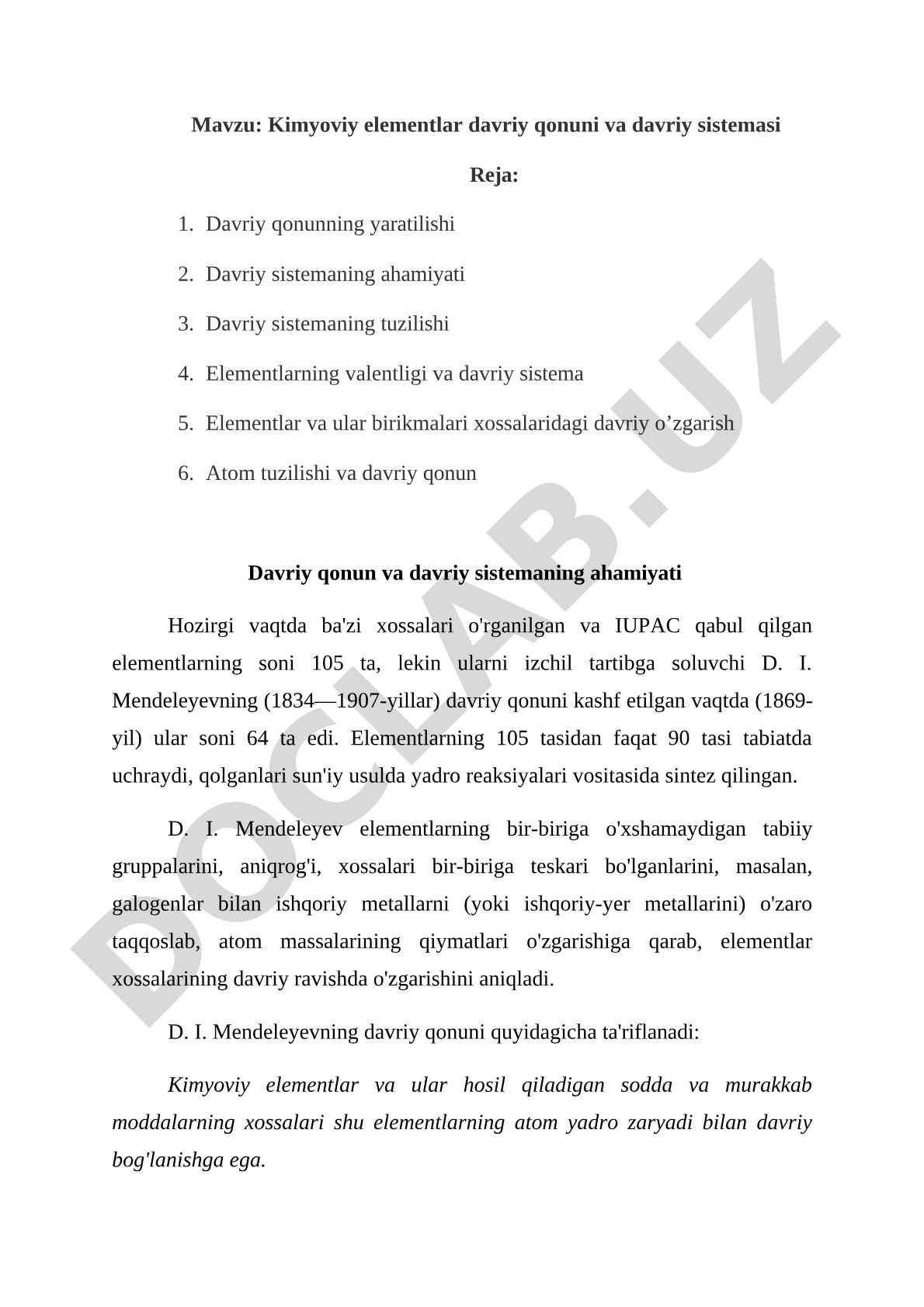 Kimyoviy elementlar davriy qonuni
