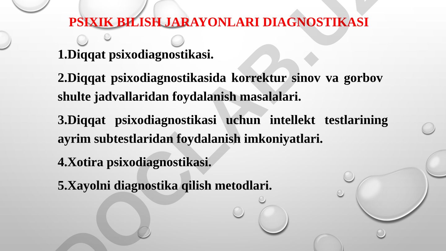 Psixik bilish jarayonlari diagnostikasi